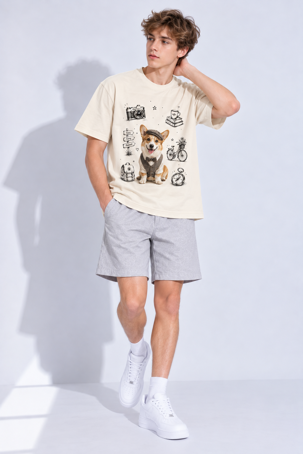 Sorona-Baumwollmisch-T-Shirt — Apricot-Essential mit überschnittenen Schultern