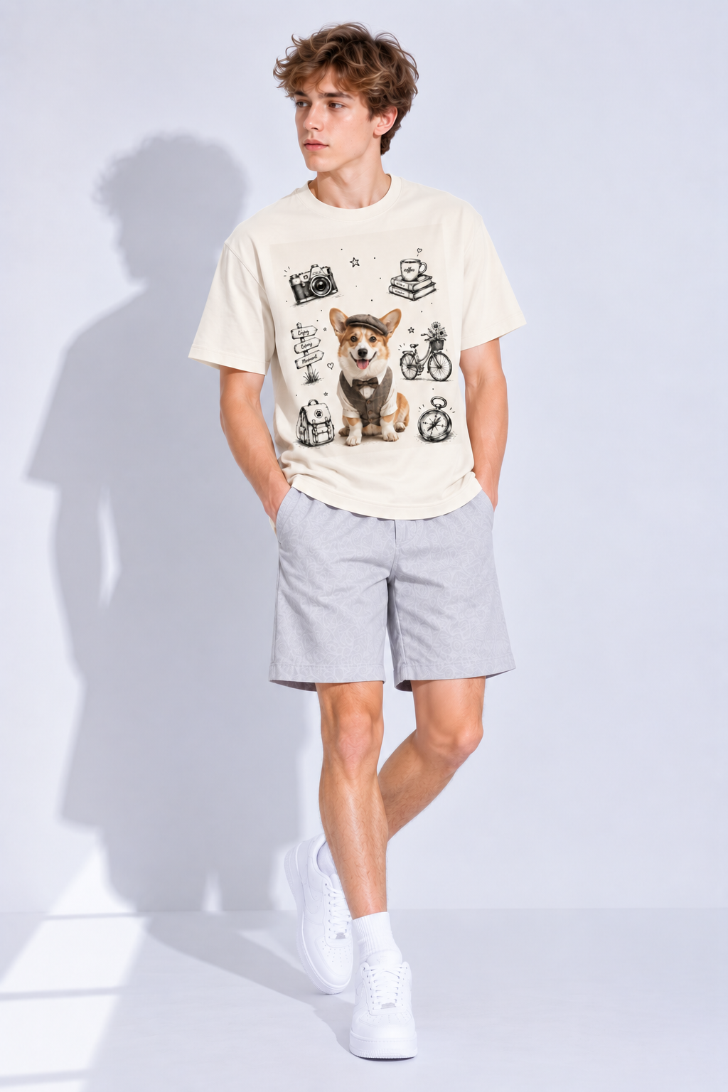 Sorona-Baumwollmisch-T-Shirt — Apricot-Essential mit überschnittenen Schultern