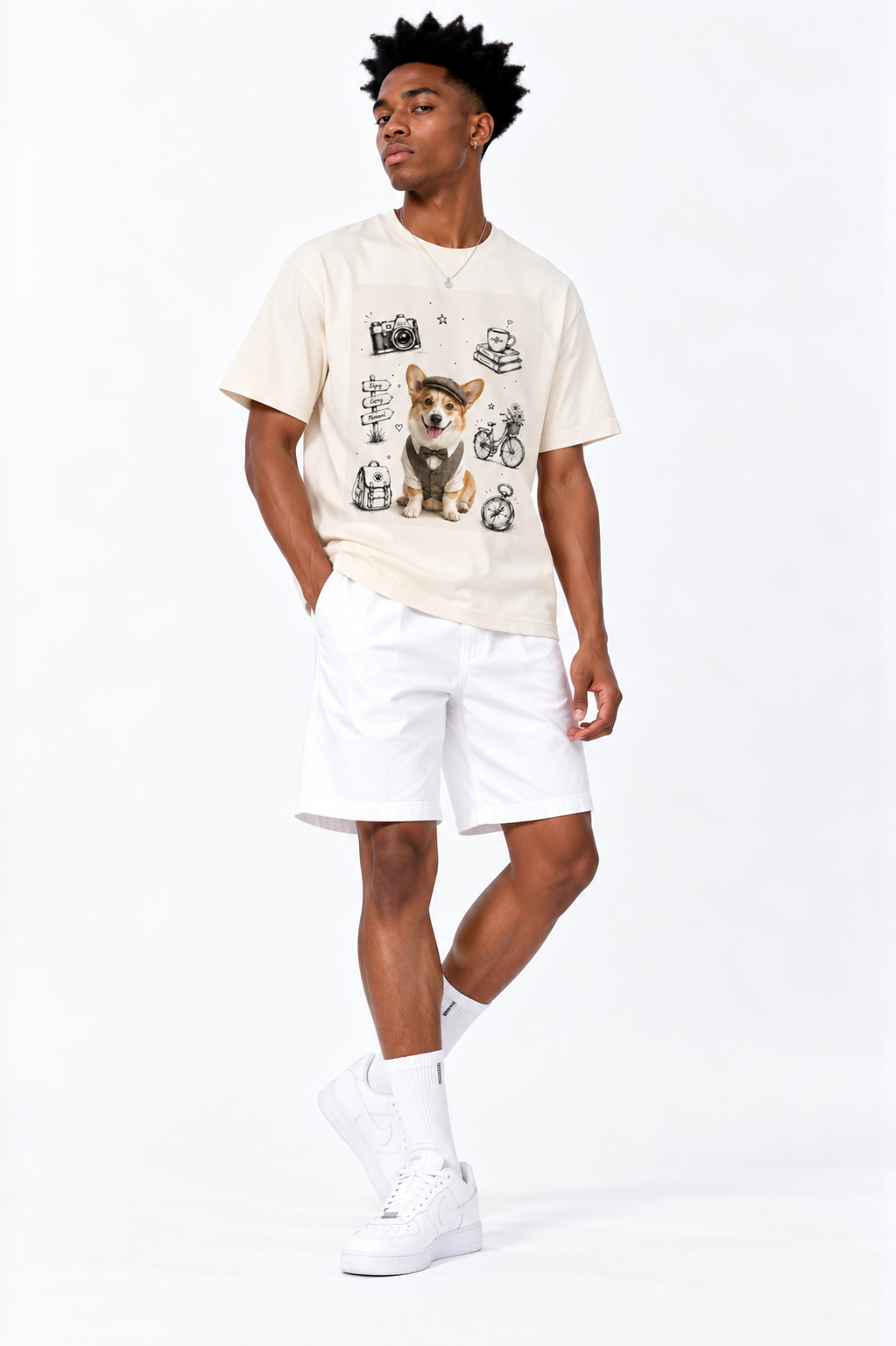 Sorona-Baumwollmisch-T-Shirt — Apricot-Essential mit überschnittenen Schultern