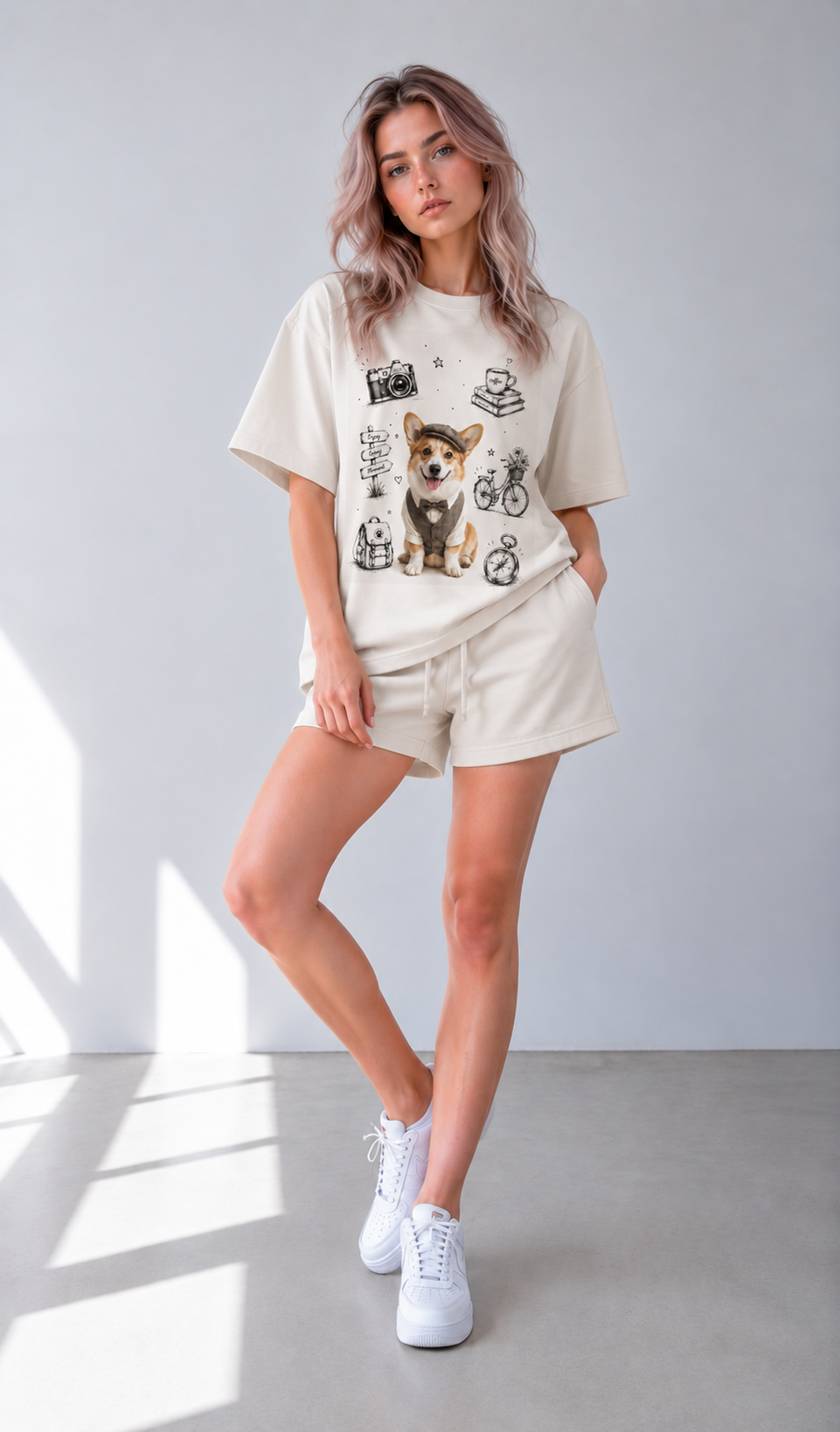 Sorona-Baumwollmisch-T-Shirt — Apricot-Essential mit überschnittenen Schultern
