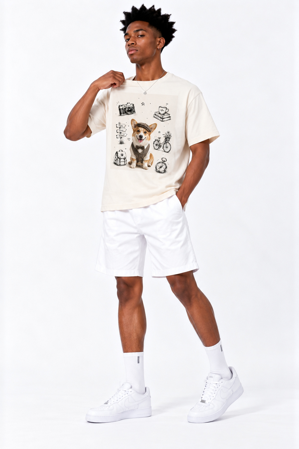 Sorona-Baumwollmisch-T-Shirt — Apricot-Essential mit überschnittenen Schultern