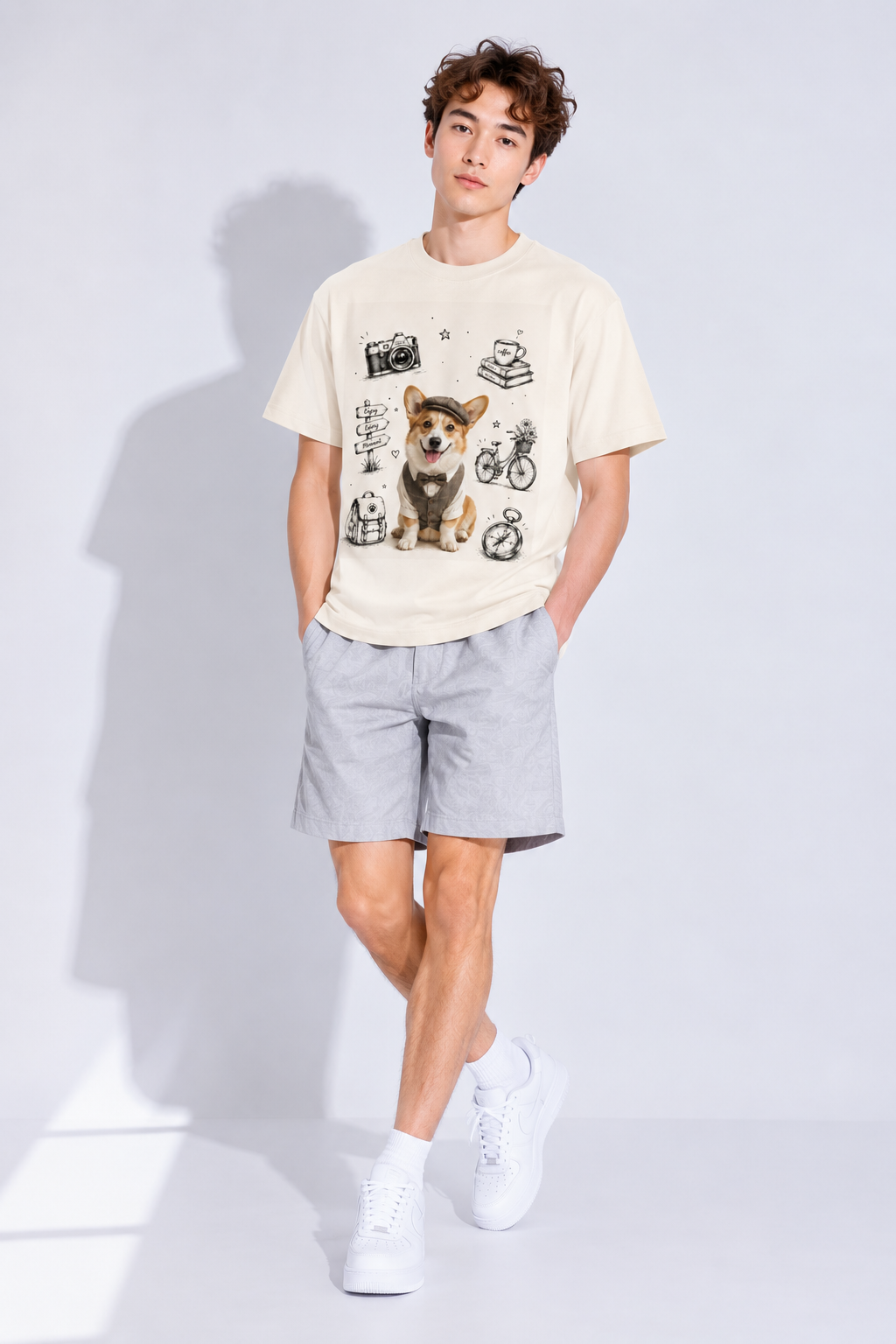 Sorona-Baumwollmisch-T-Shirt — Apricot-Essential mit überschnittenen Schultern