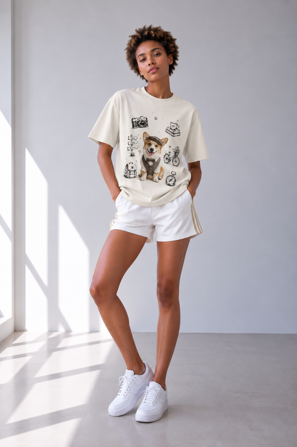 Sorona-Baumwollmisch-T-Shirt — Apricot-Essential mit überschnittenen Schultern