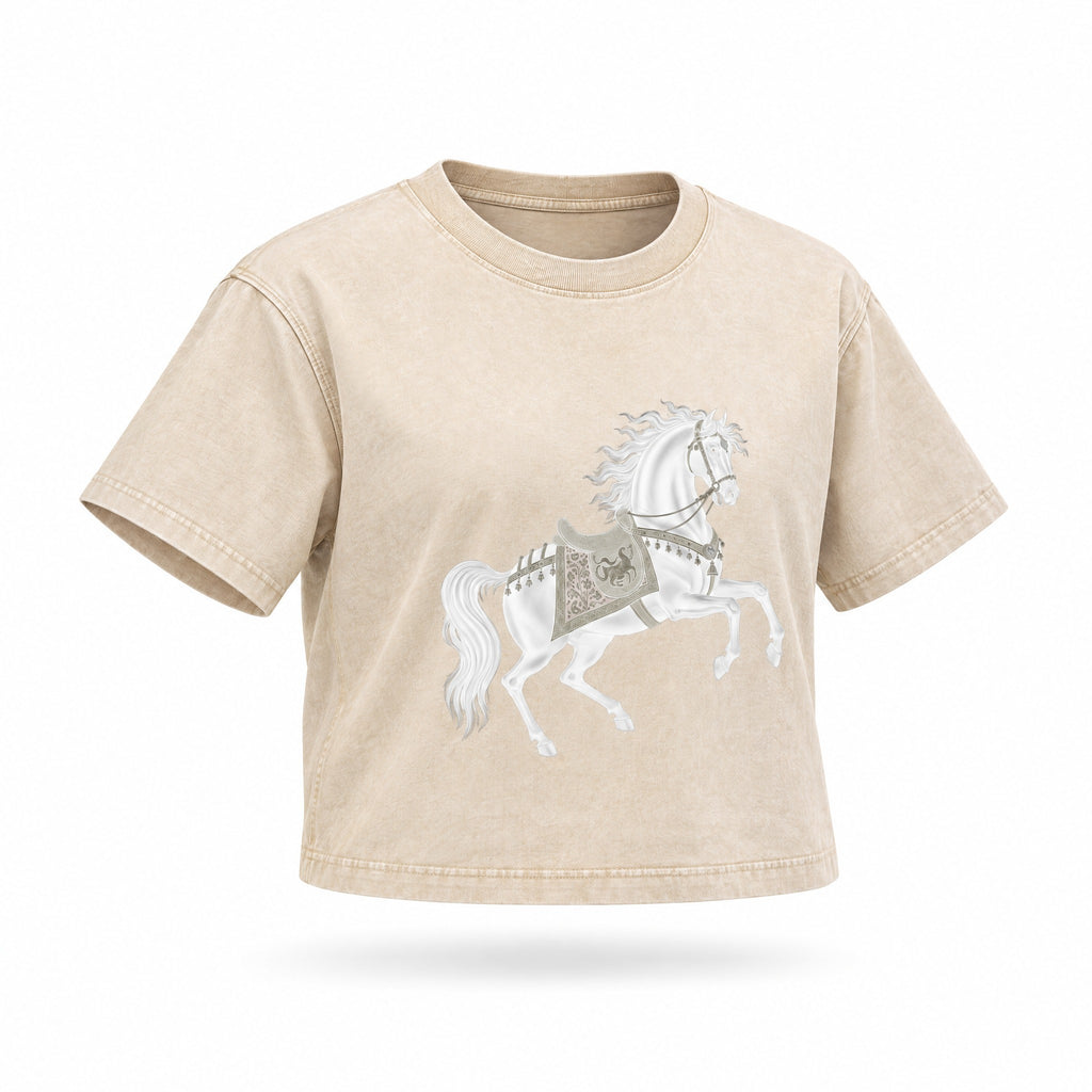 T-shirt boxy en coton délavé effet neige — Coupe courte abricot clair