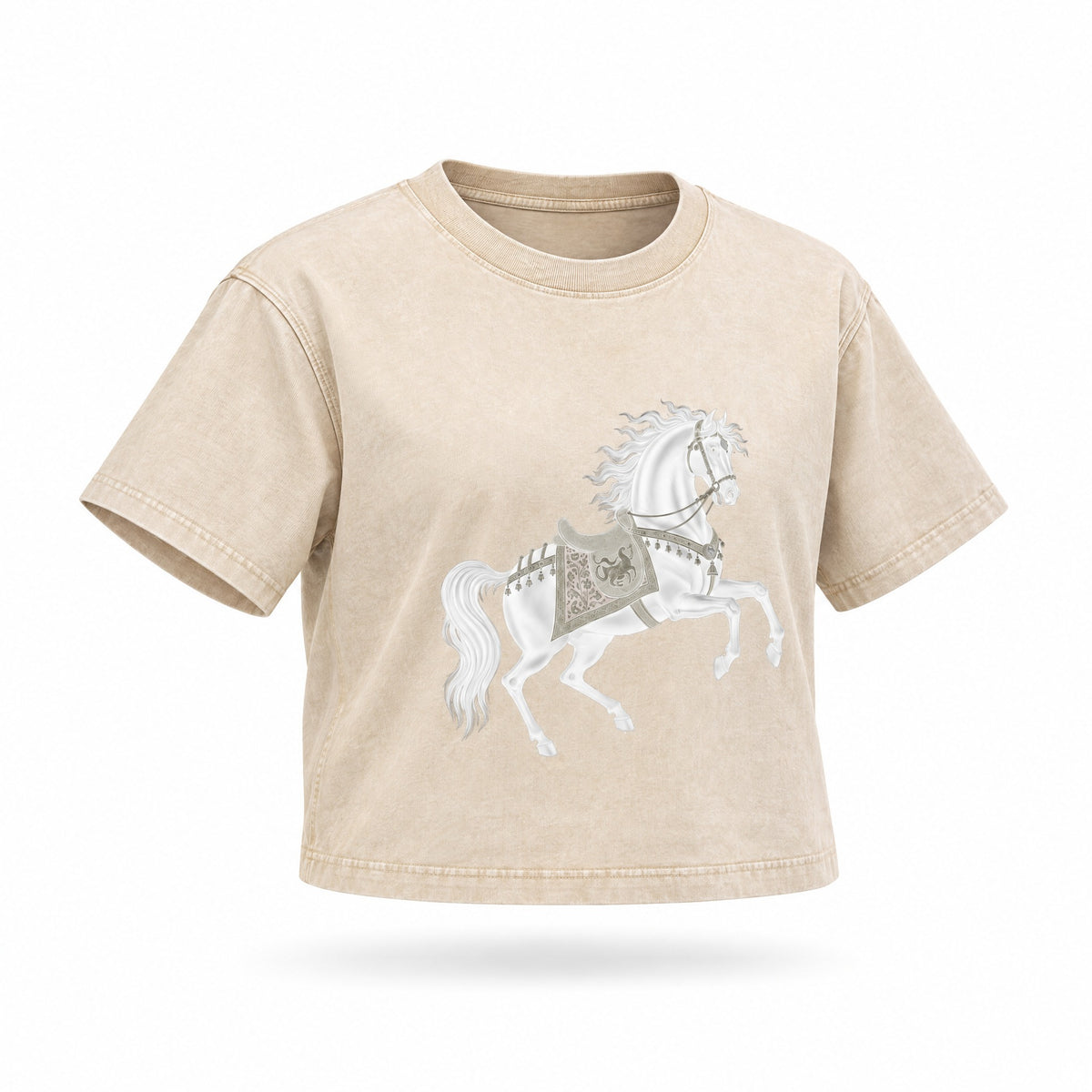 T-shirt boxy en coton délavé effet neige — Coupe courte abricot clair
