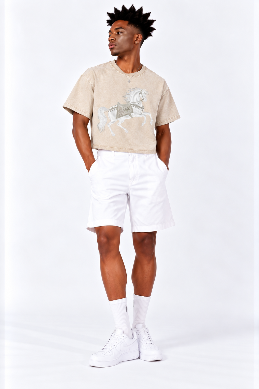 T-shirt boxy en coton délavé effet neige — Coupe courte abricot clair