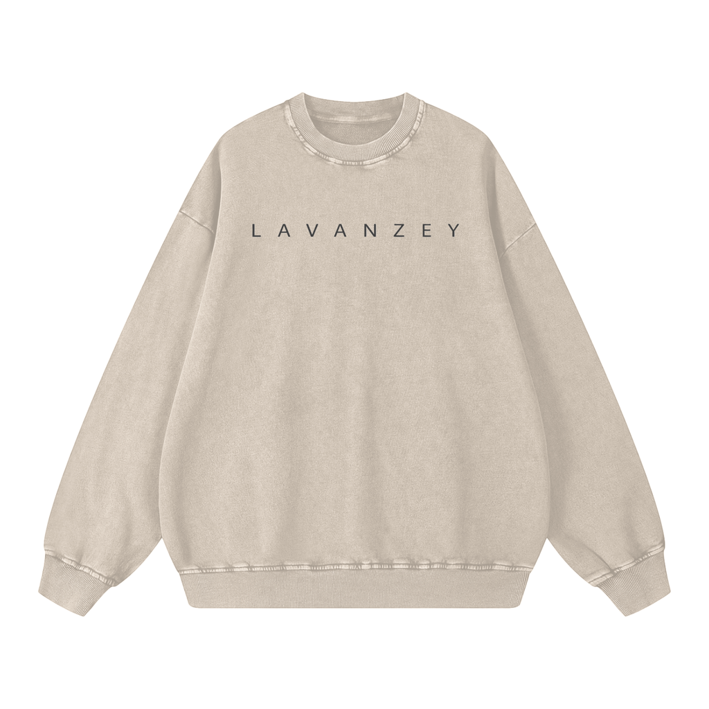 Snow Washed Oversized Sweatshirt — Unisex Drop Shoulder Cotton Crewneck, Light Apricot