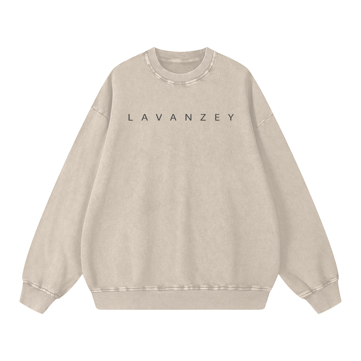 Snow Washed Oversized Sweatshirt — Unisex Drop Shoulder Cotton Crewneck, Light Apricot