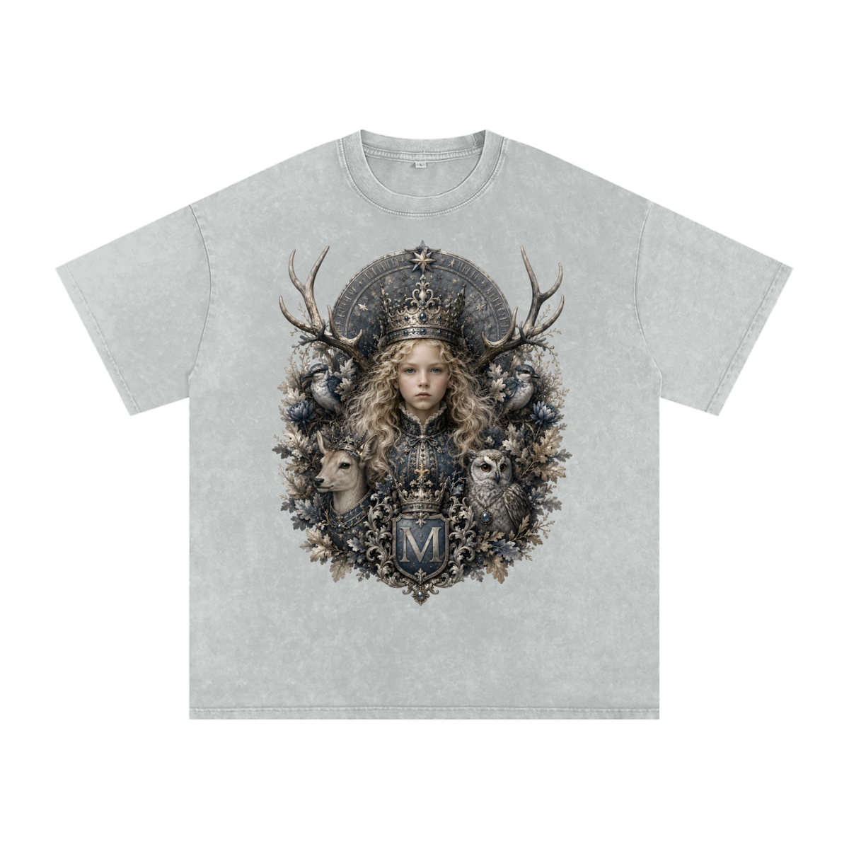 Light Gray Snow-Wash Cotton Tee — Oversized Drop-Shoulder Streetwear