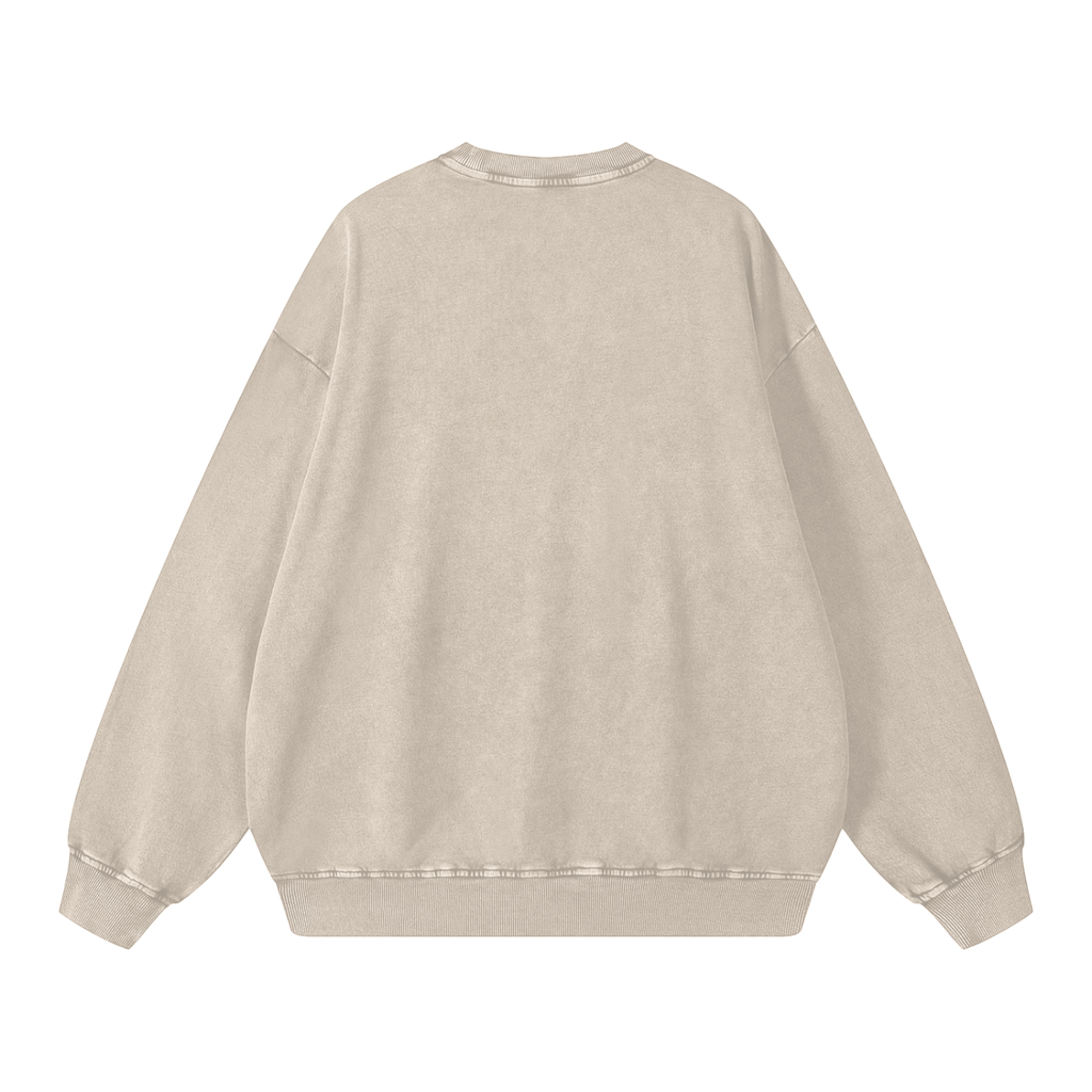 Snow Washed Oversized Sweatshirt — Unisex Drop Shoulder Cotton Crewneck, Light Apricot