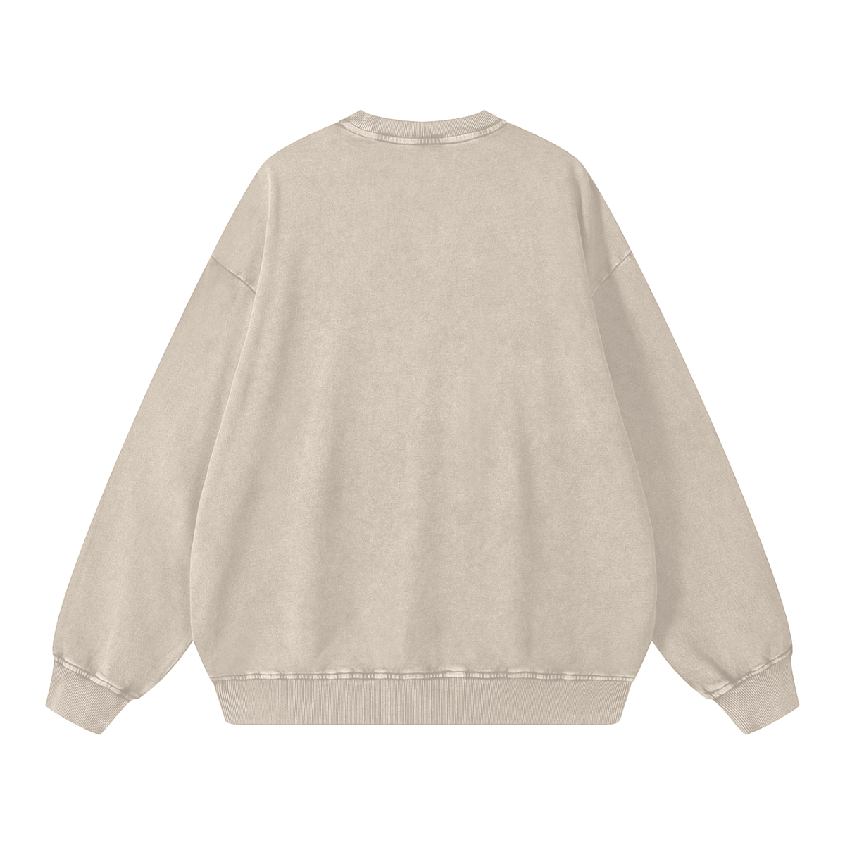Snow Washed Oversized Sweatshirt — Unisex Drop Shoulder Cotton Crewneck, Light Apricot