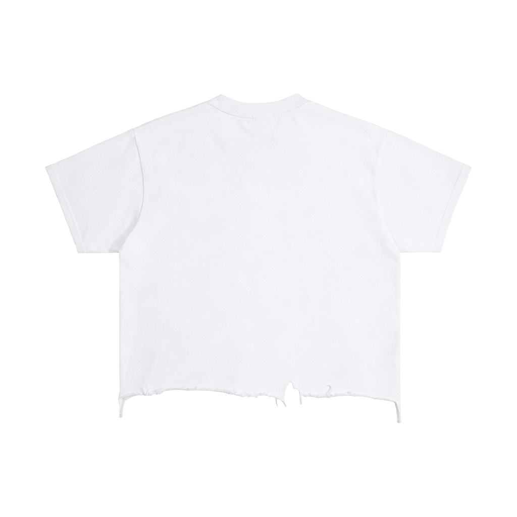 T-shirt délavé vintage à ourlet effiloché — Coupe carrée streetwear rétro pour la salle de sport et le week-end