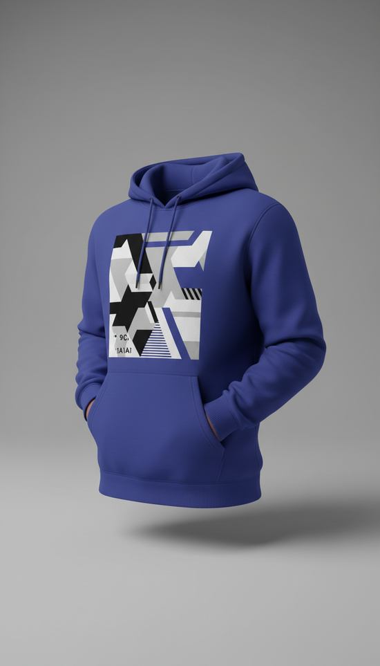 Graphic hoodie in electric indigo