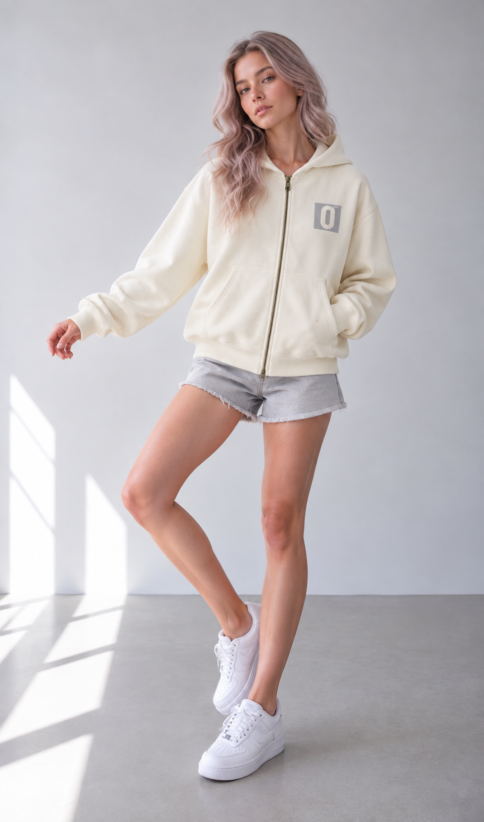 Sweat à capuche oversize coupe carrée Abricot — Mélange de coton épais unisexe