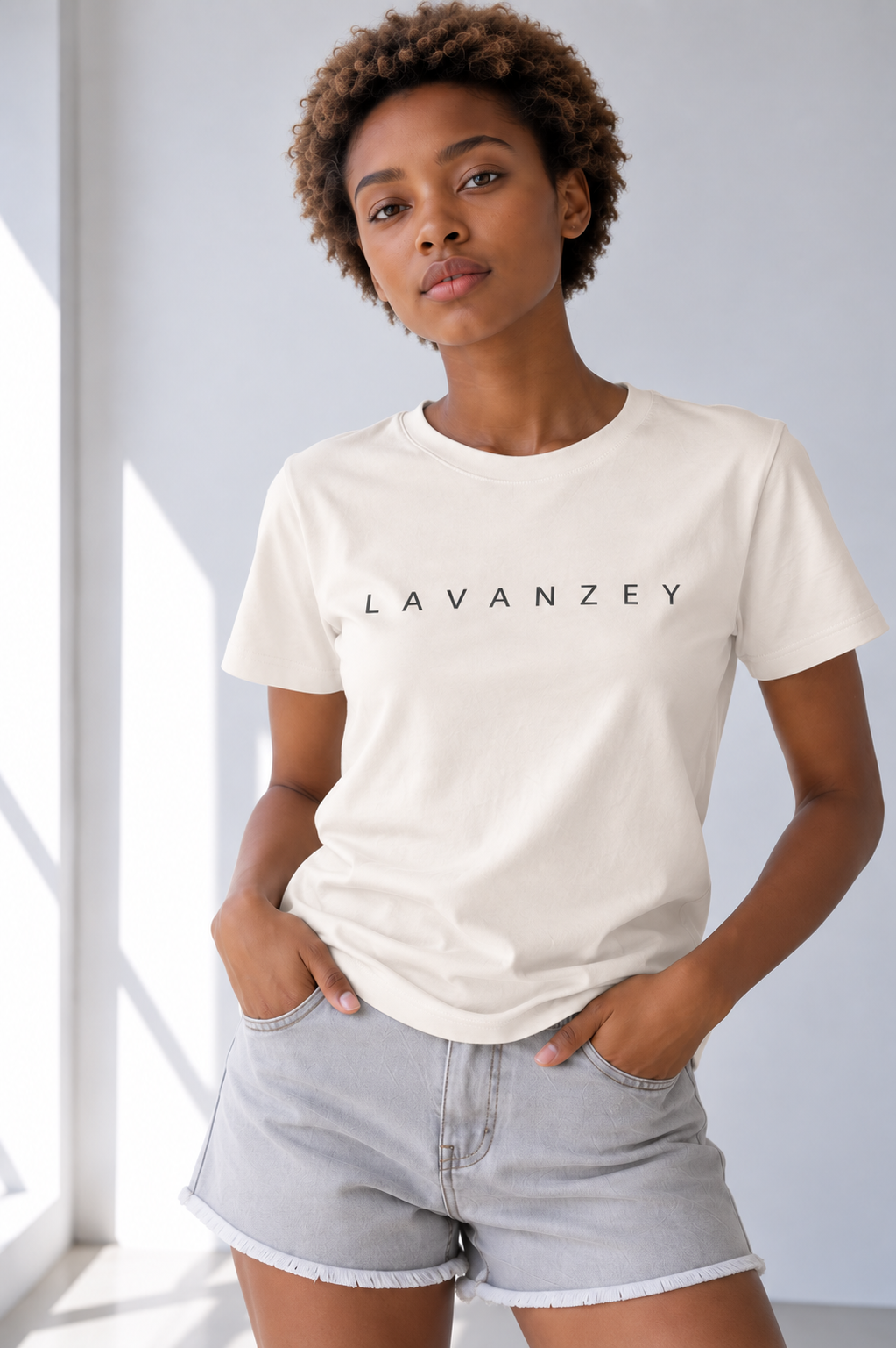 T-shirt en coton mélangé Sorona — Coupe unisexe abricot à épaules tombantes