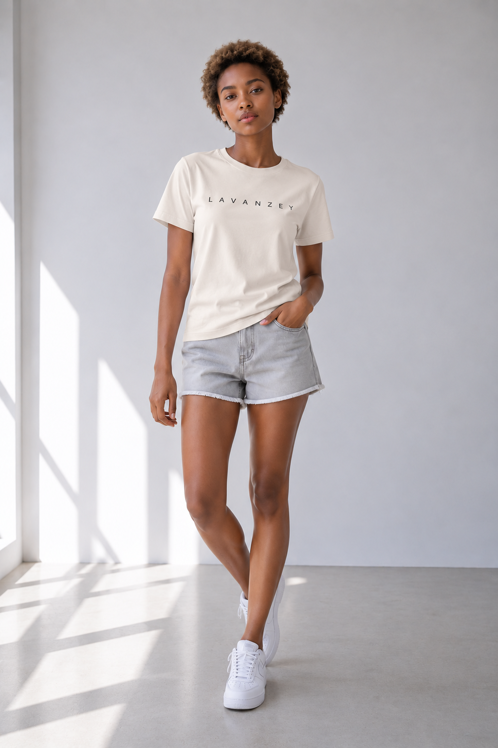 T-shirt en coton mélangé Sorona — Coupe unisexe abricot à épaules tombantes
