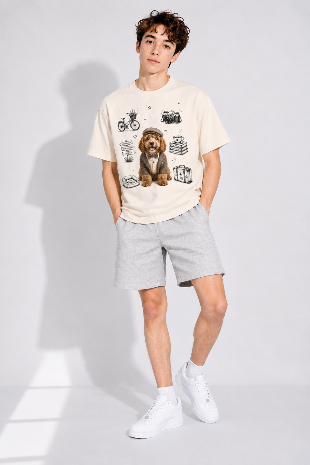 Heavyweight Vintage Washed T-Shirt — Gray Apricot Relaxed Fit