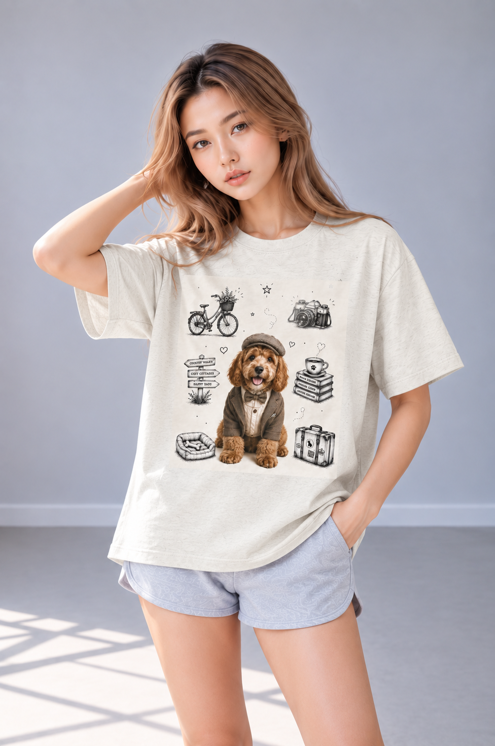 Heavyweight Vintage Washed T-Shirt — Gray Apricot Relaxed Fit