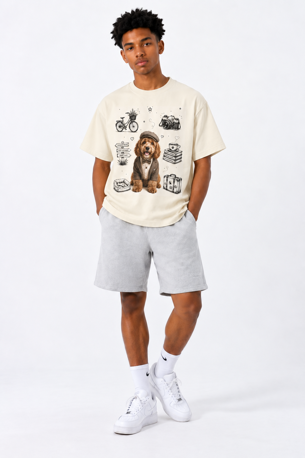 Heavyweight Vintage Washed T-Shirt — Gray Apricot Relaxed Fit
