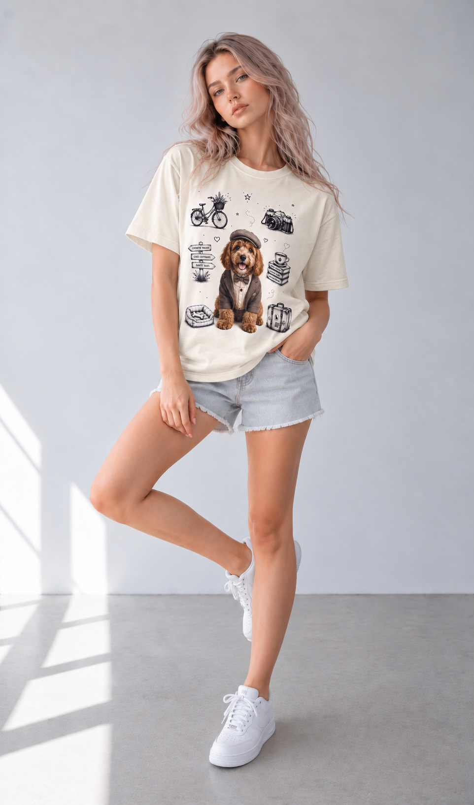 Heavyweight Vintage Washed T-Shirt — Gray Apricot Relaxed Fit