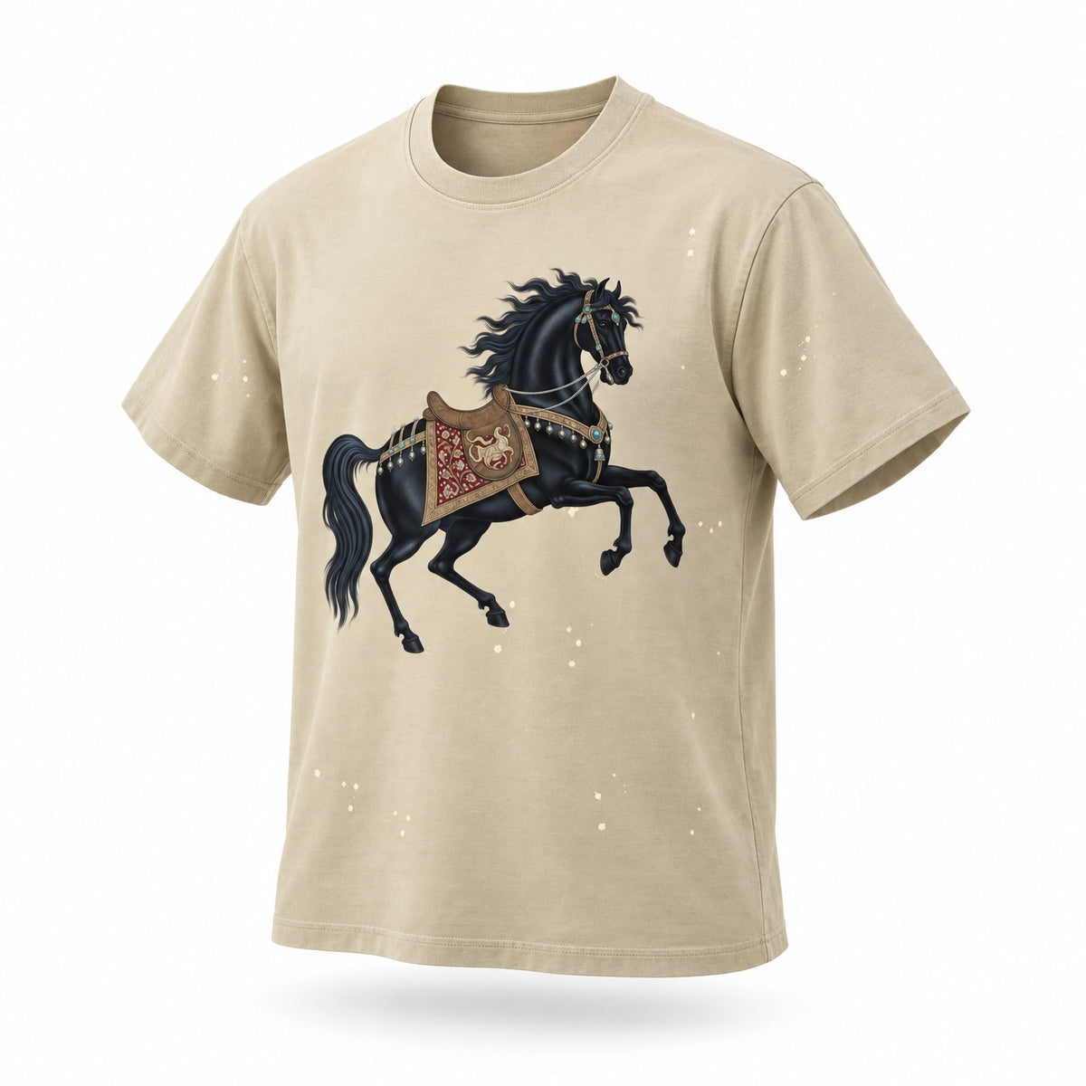 T-shirt à éclaboussures de peinture et bords effilochés à la main — Streetwear rétro délavé au soleil