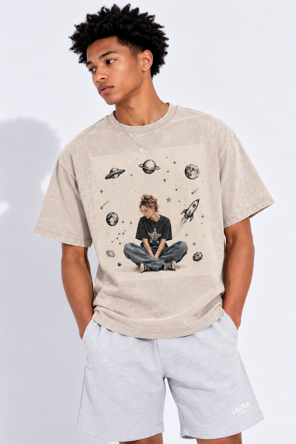 T-shirt oversize en coton effet délavé — Collection rétro du quotidien Lavanzey