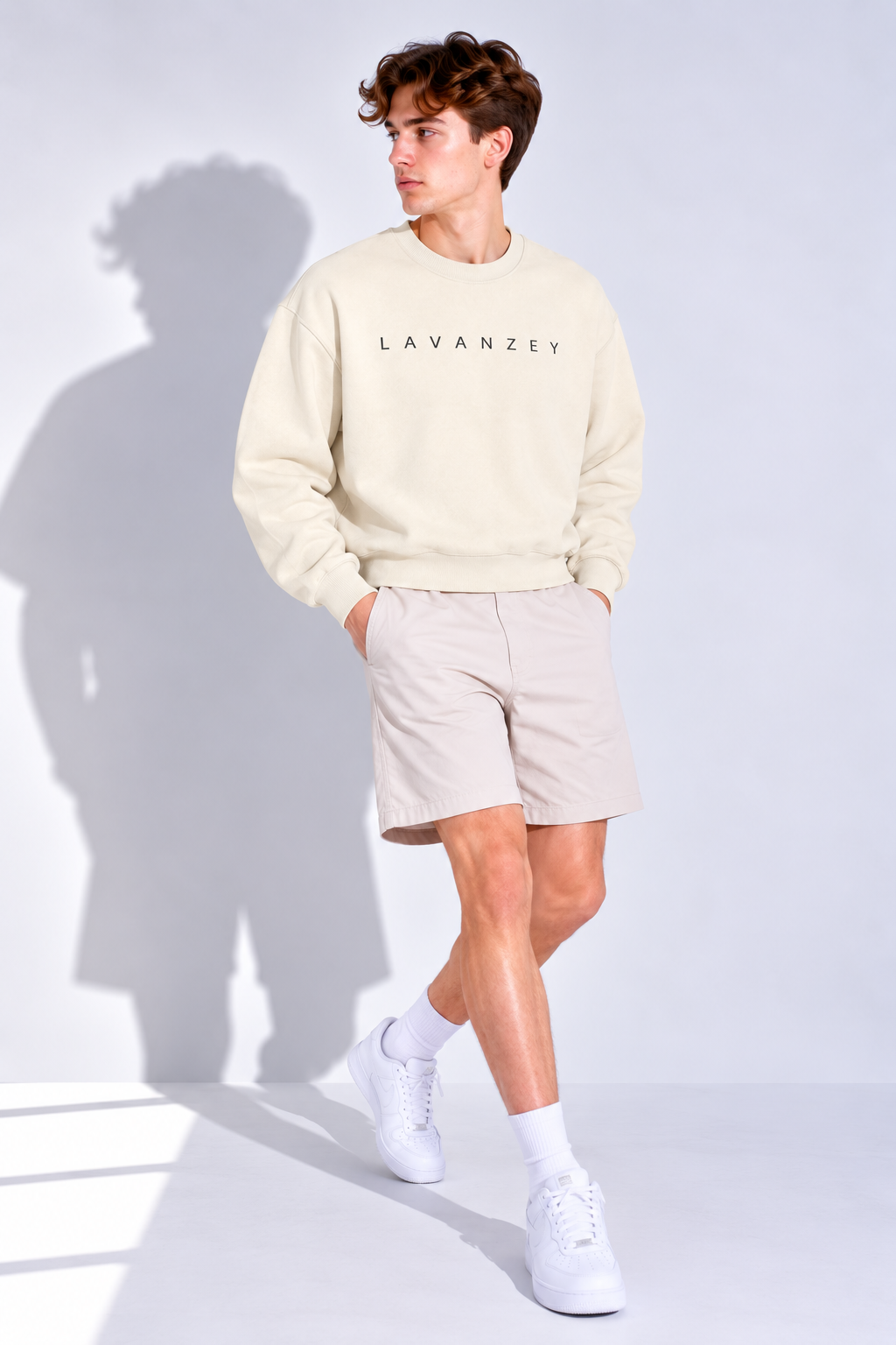 Boxy Fleece Crewneck Sweatshirt — Unisex Apricot Drop-Shoulder Fit