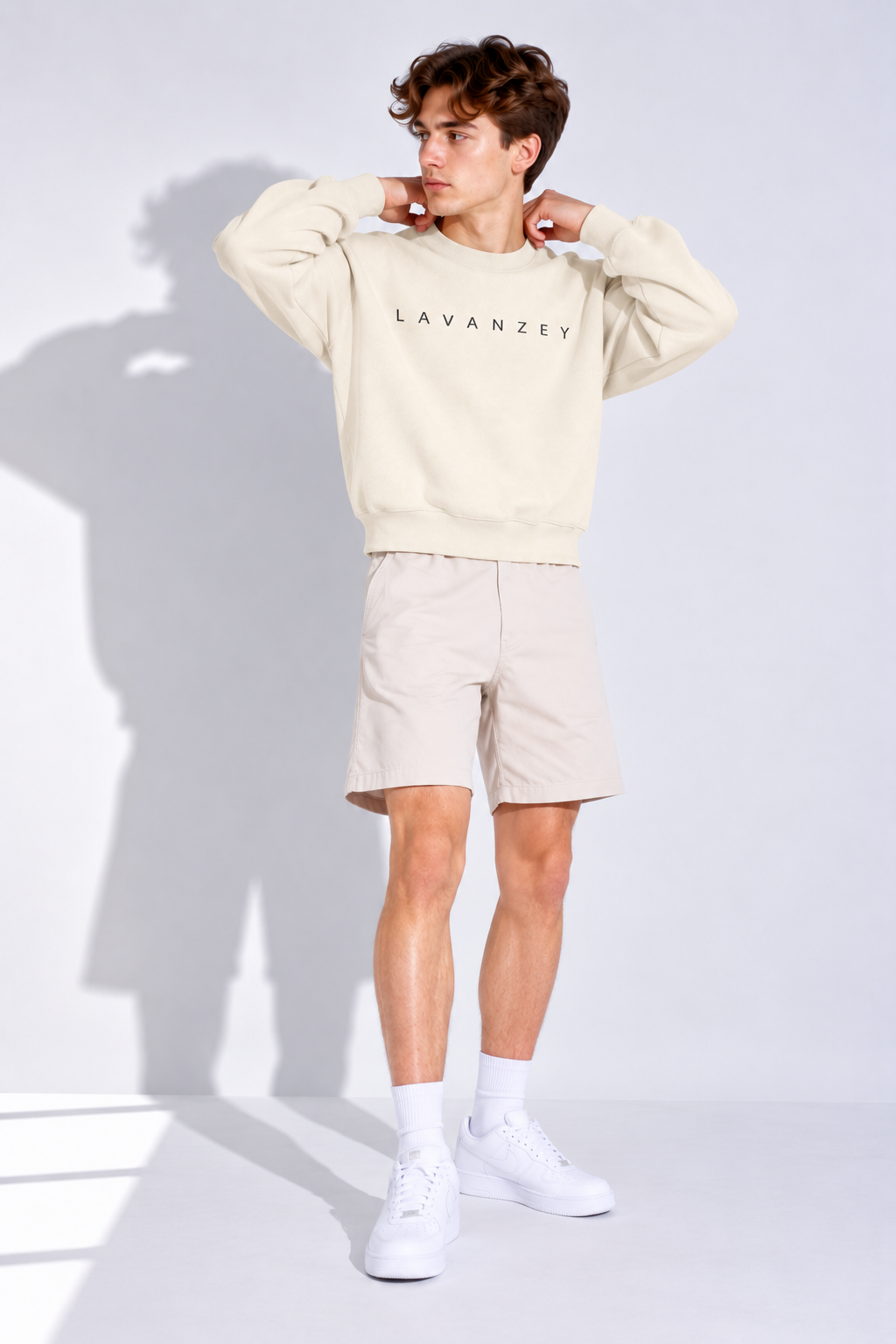 Boxy Fleece Crewneck Sweatshirt — Unisex Apricot Drop-Shoulder Fit