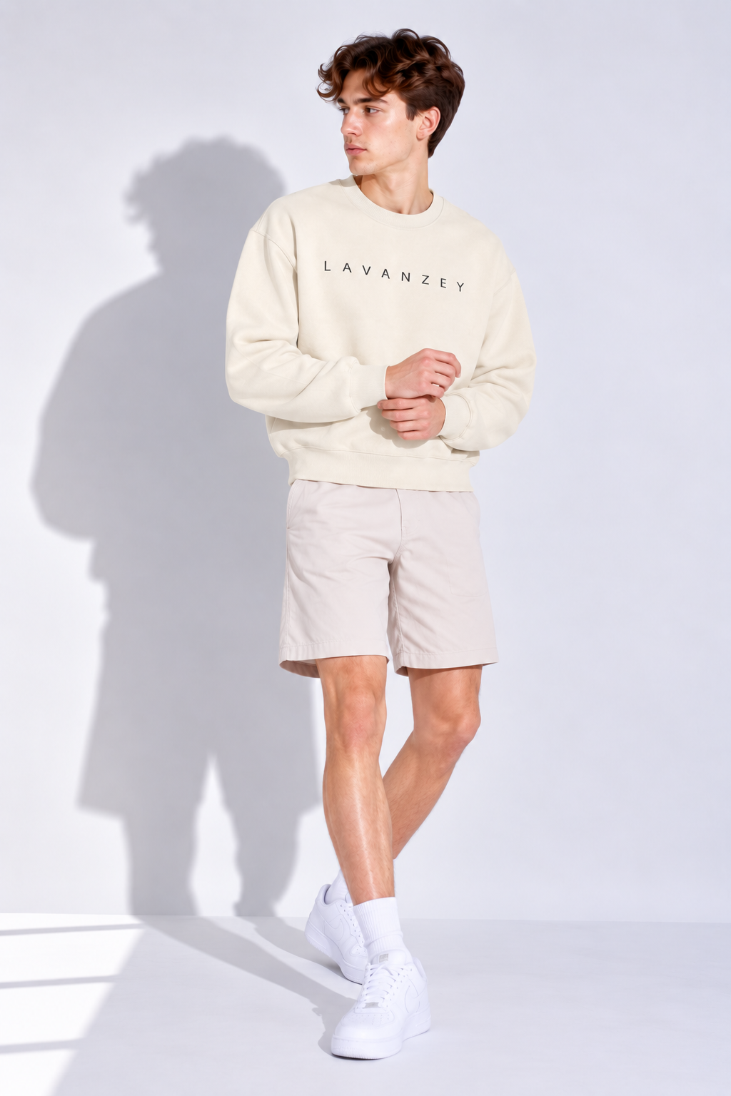 Boxy Fleece Crewneck Sweatshirt — Unisex Apricot Drop-Shoulder Fit