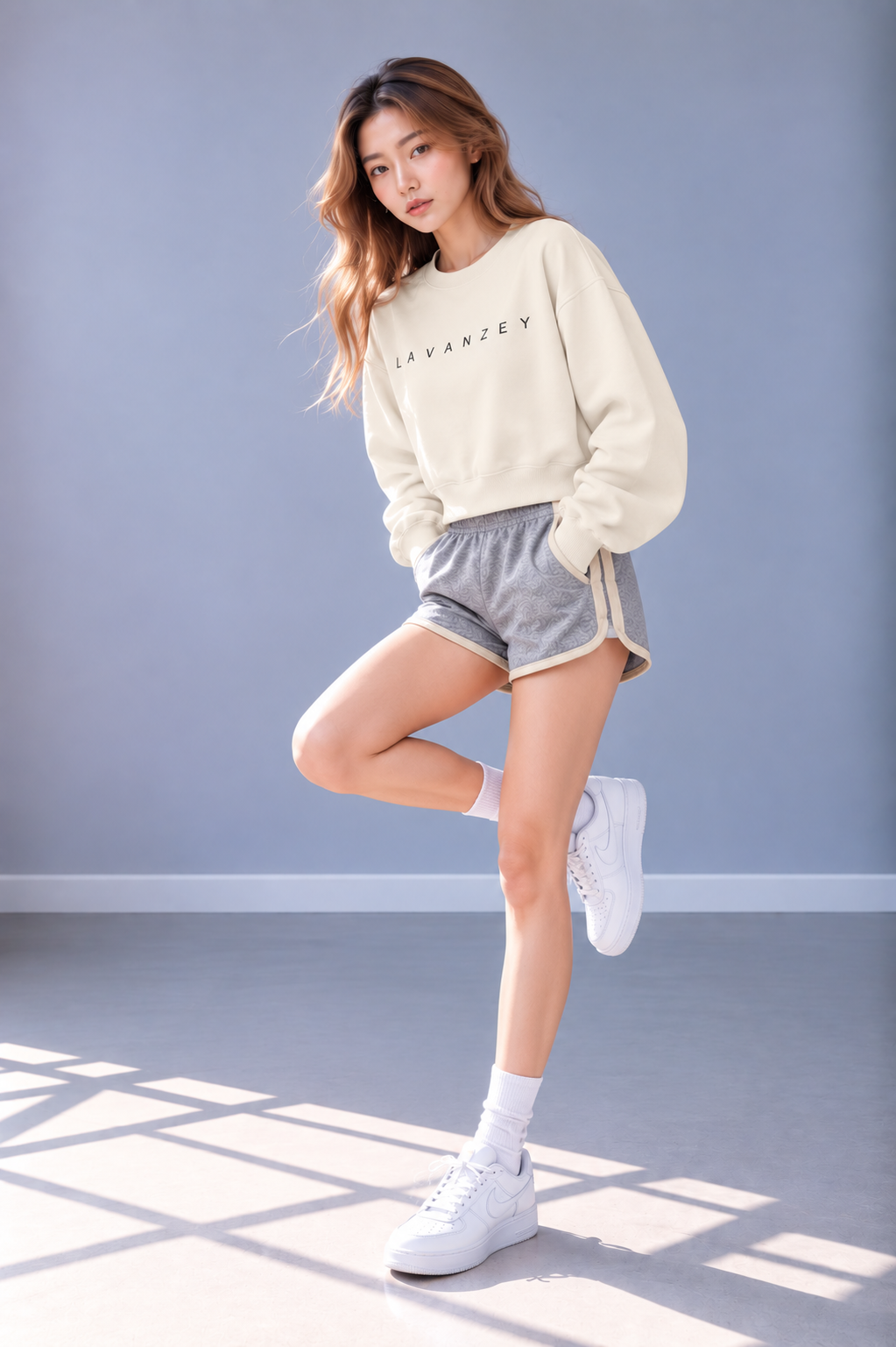 Boxy Fleece Crewneck Sweatshirt — Unisex Apricot Drop-Shoulder Fit