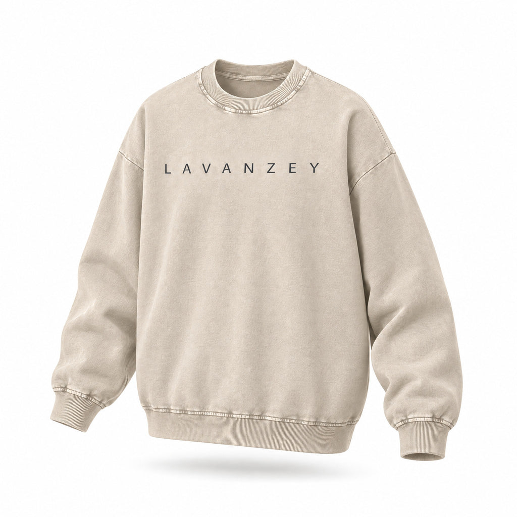 Snow Washed Oversized Sweatshirt — Unisex Drop Shoulder Cotton Crewneck, Light Apricot