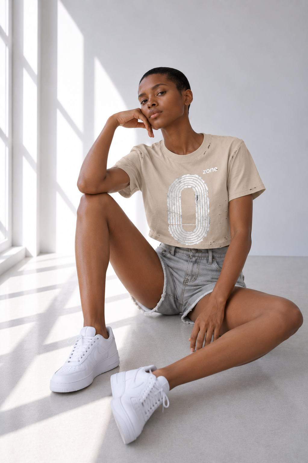 Frayed Cotton Boxy T-Shirt — Apricot Drop-Shoulder Classic