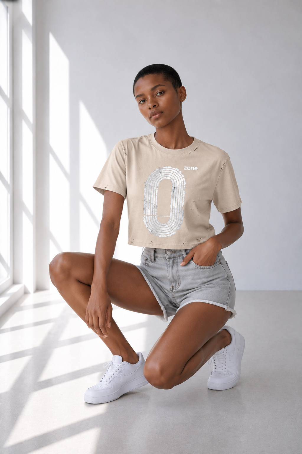 Frayed Cotton Boxy T-Shirt — Apricot Drop-Shoulder Classic