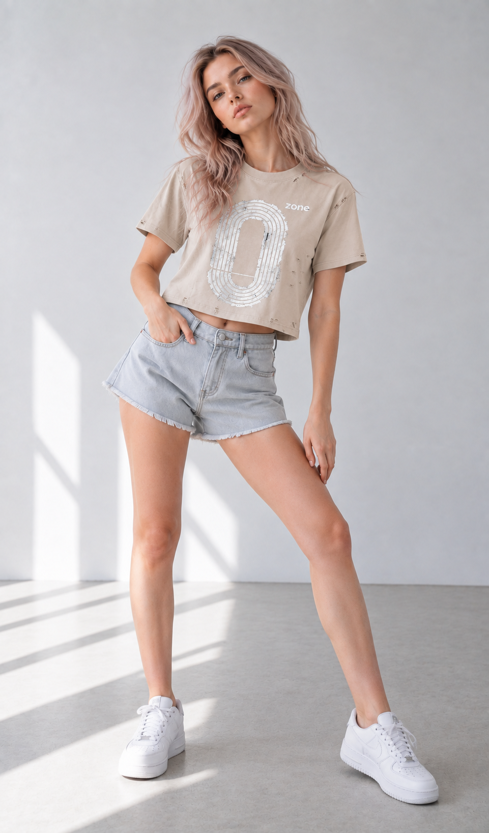 Frayed Cotton Boxy T-Shirt — Apricot Drop-Shoulder Classic