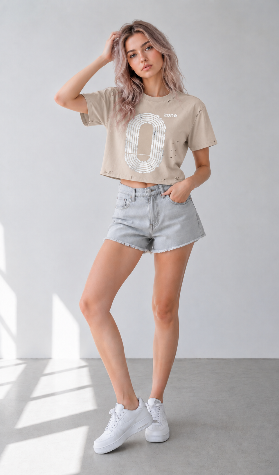 T-shirt boxy en coton effiloché — Classique à épaules tombantes couleur abricot