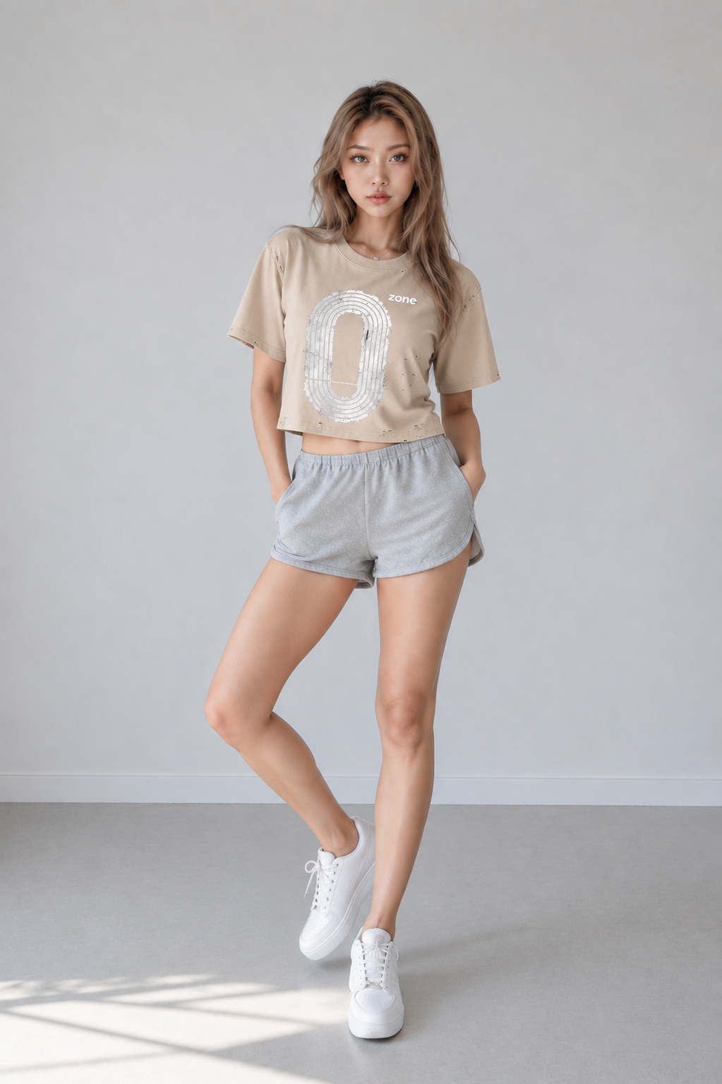 T-shirt boxy en coton effiloché — Classique à épaules tombantes couleur abricot