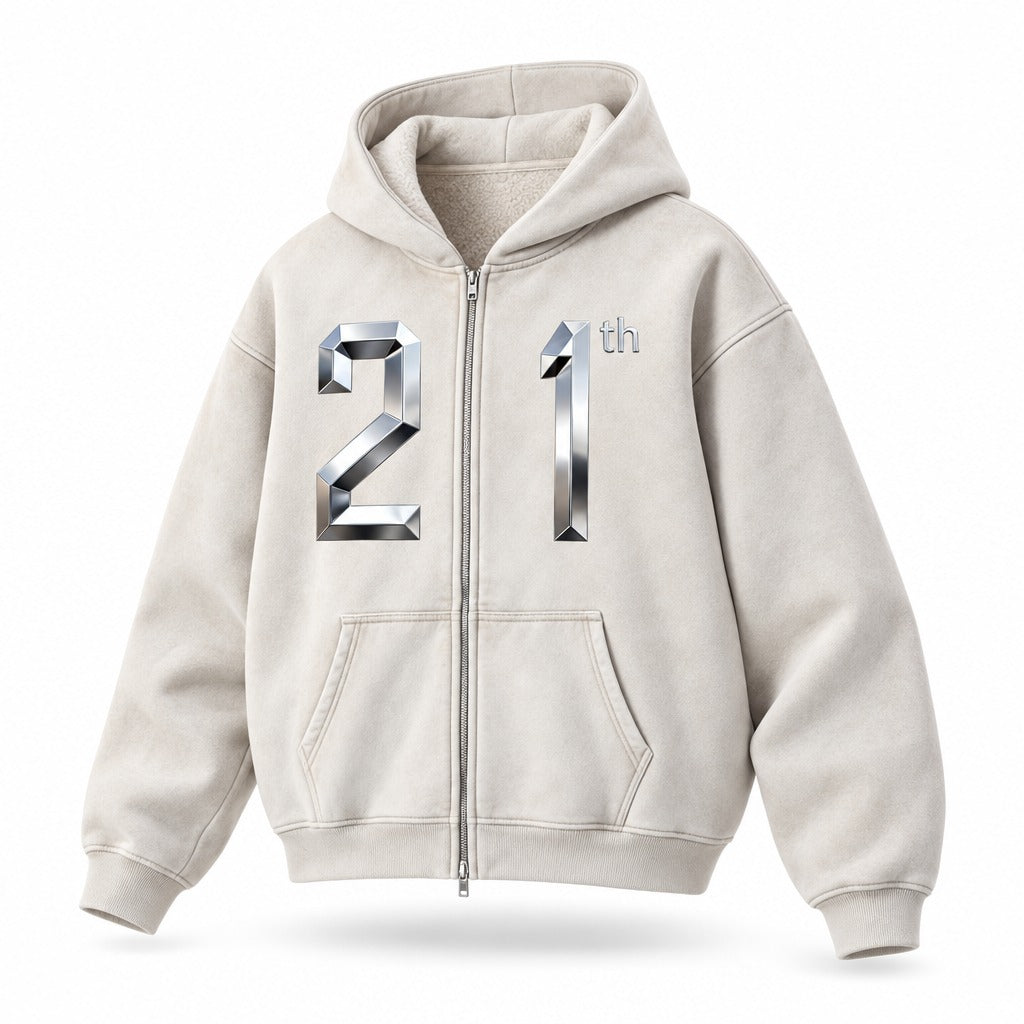 Sweat à capuche boxy zippé en polaire — Coupe délavée unisexe Abricot doux