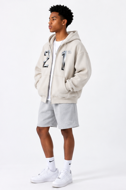 Sweat à capuche boxy zippé en polaire — Coupe délavée unisexe Abricot doux