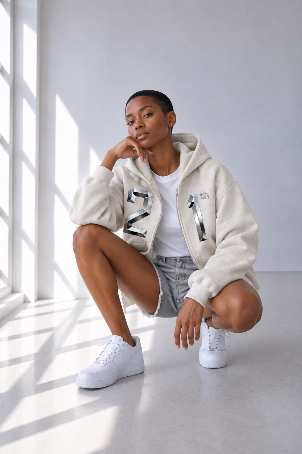 Sweat à capuche boxy zippé en polaire — Coupe délavée unisexe Abricot doux