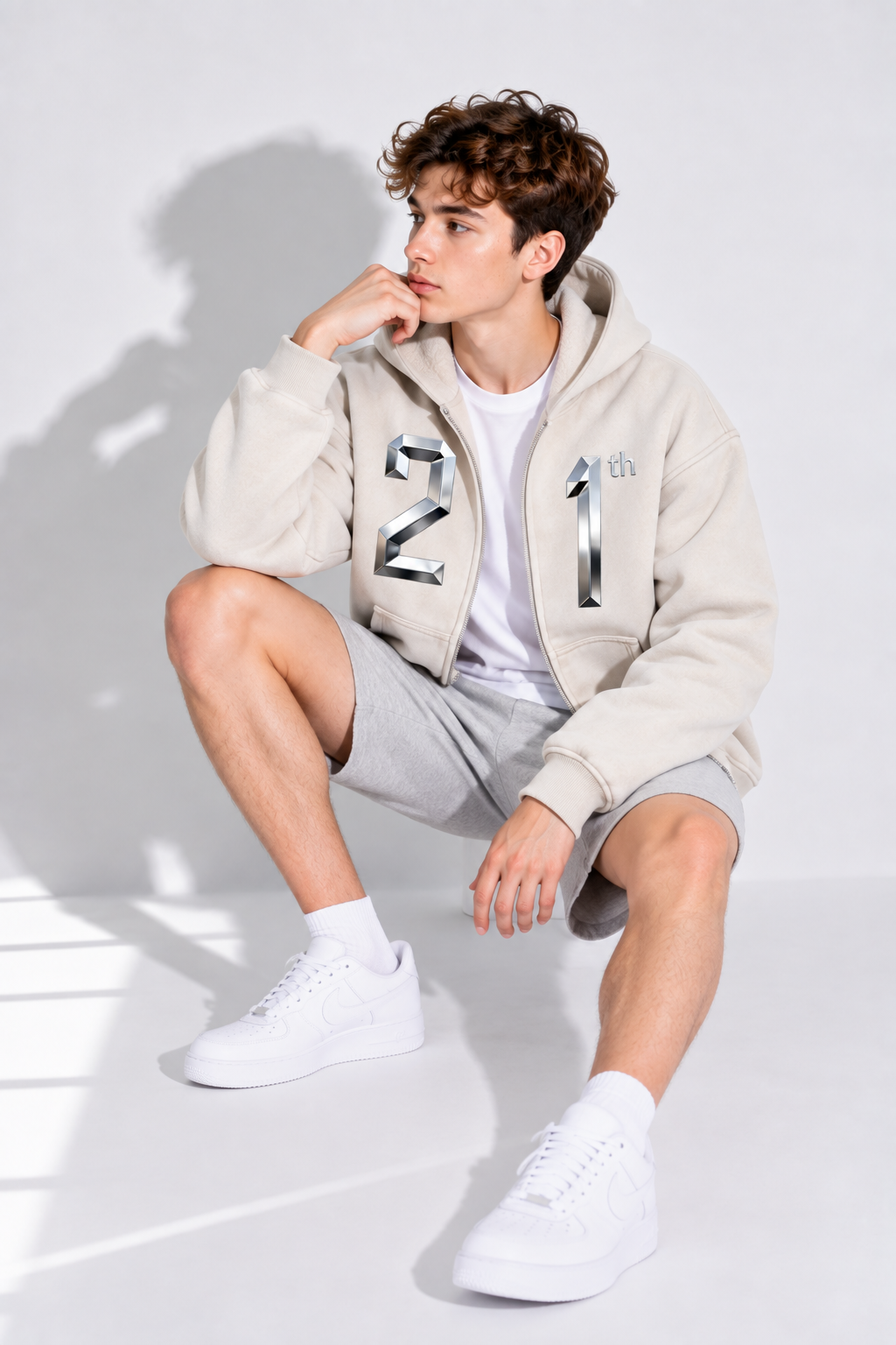 Boxy Zip-Up Fleece Hoodie — Mild Apricot Unisex Washed Fit
