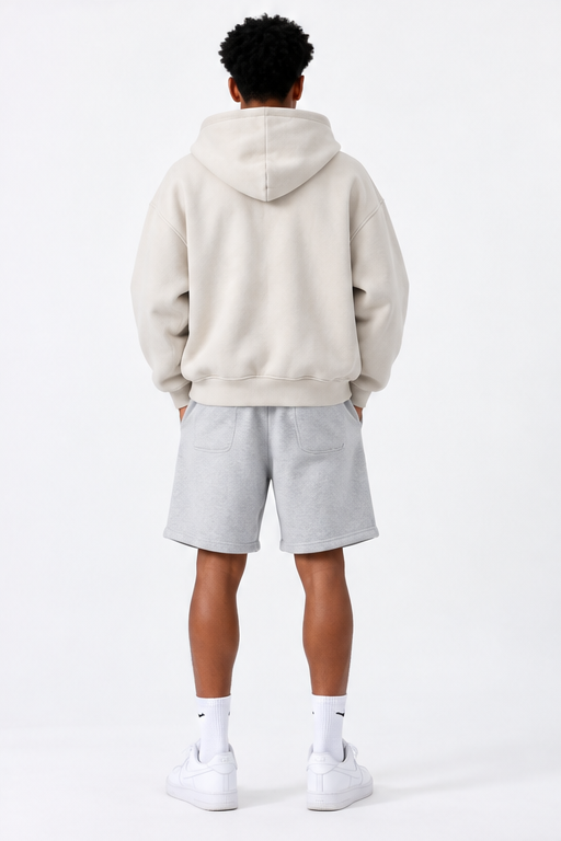 Sweat à capuche boxy zippé en polaire — Coupe délavée unisexe Abricot doux