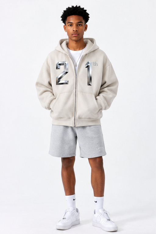 Sweat à capuche boxy zippé en polaire — Coupe délavée unisexe Abricot doux