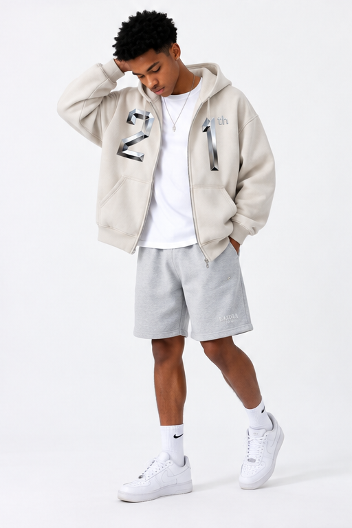Sweat à capuche boxy zippé en polaire — Coupe délavée unisexe Abricot doux