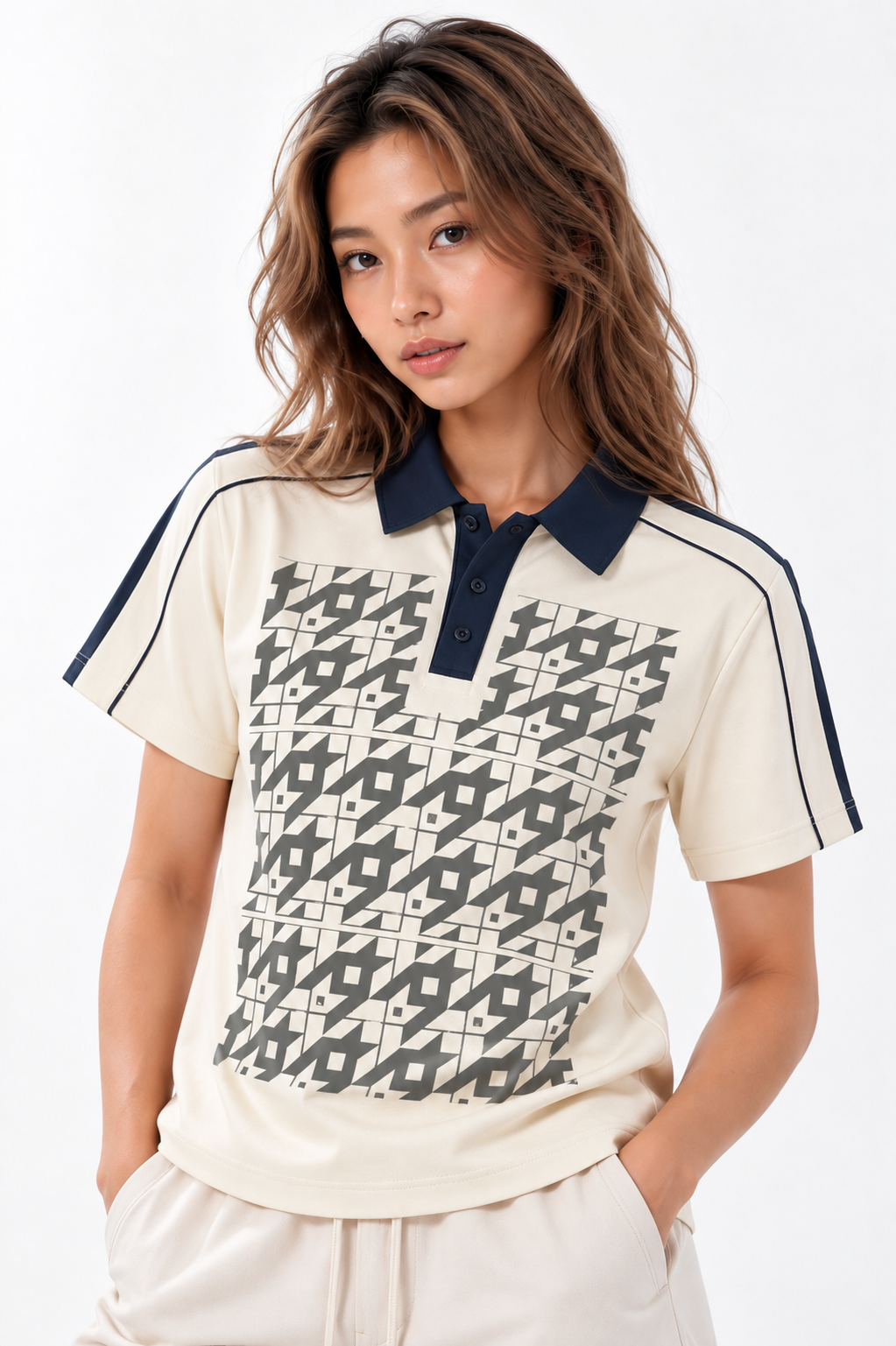 Contrast-Collar Polo Shirt — Mild Apricot Unisex Classic