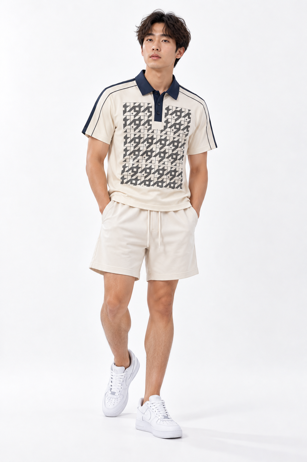 Polo à col contrastant — Abricot doux Classique unisexe