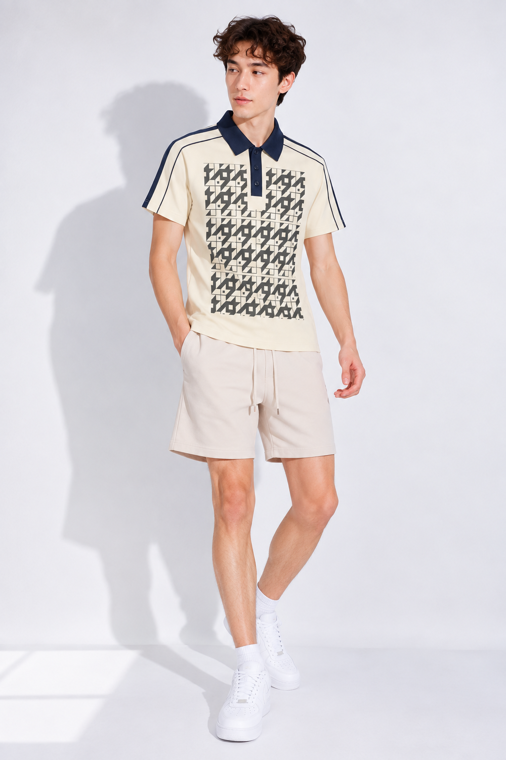 Polo à col contrastant — Abricot doux Classique unisexe