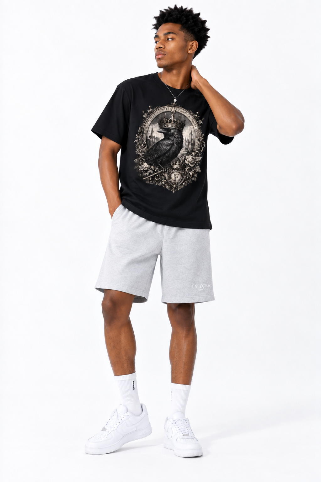 Black Cotton Crewneck T-Shirt — Retro Sport, Everyday Ease
