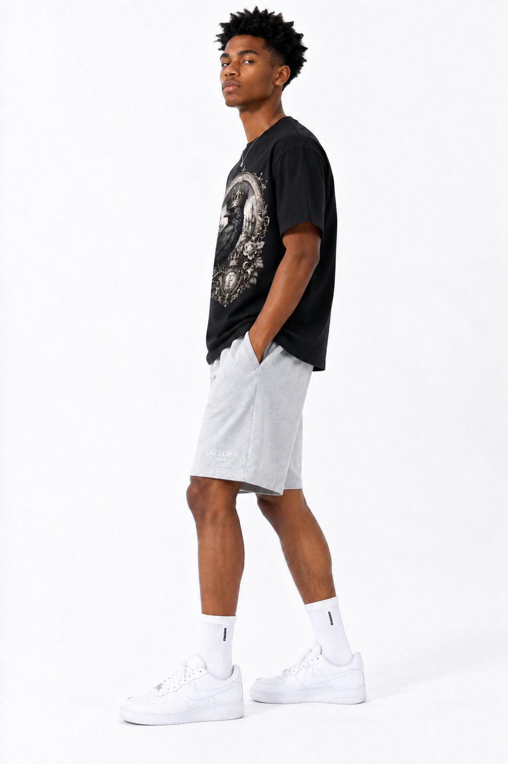 Black Cotton Crewneck T-Shirt — Retro Sport, Everyday Ease