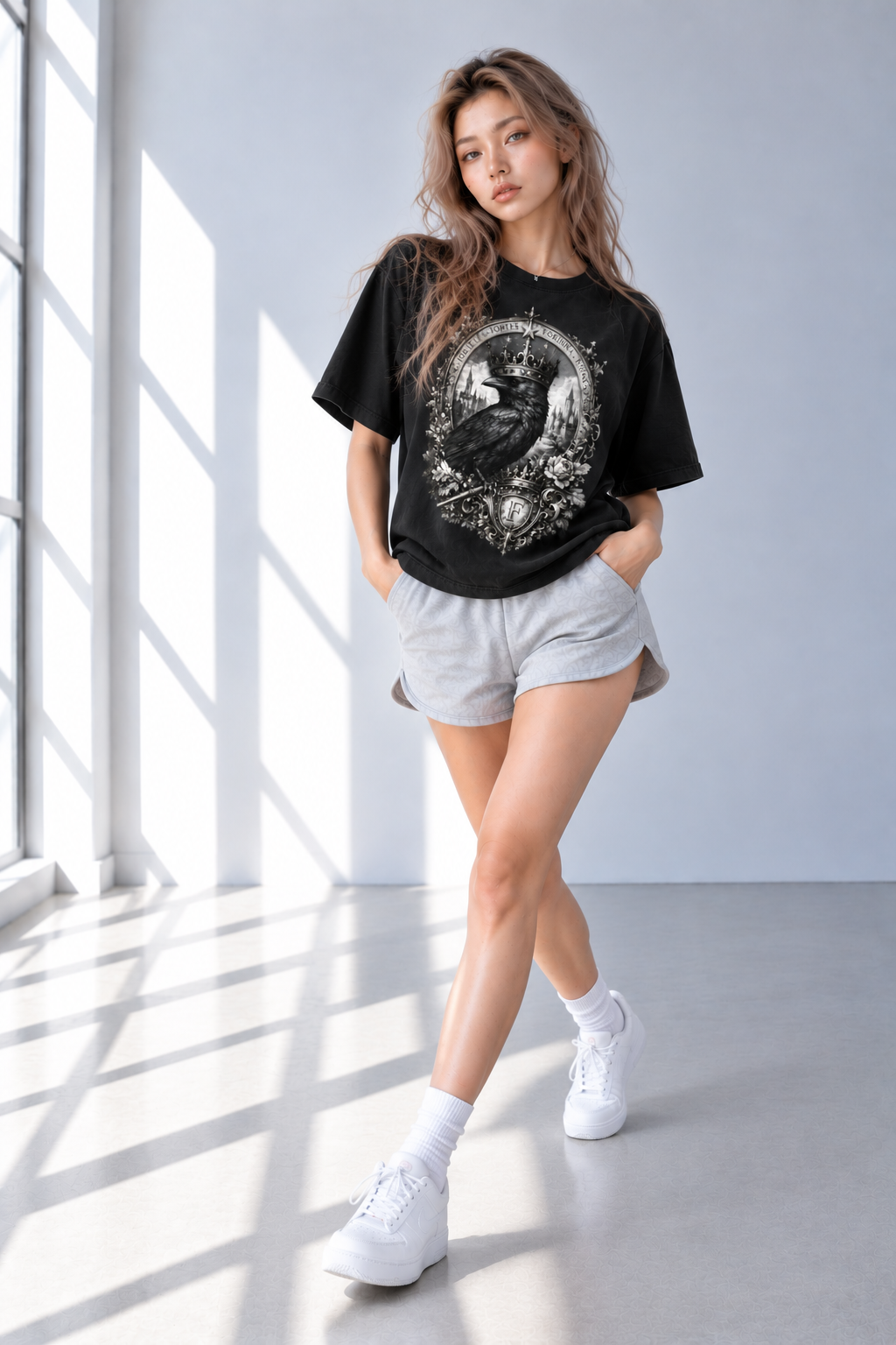 Black Cotton Crewneck T-Shirt — Retro Sport, Everyday Ease