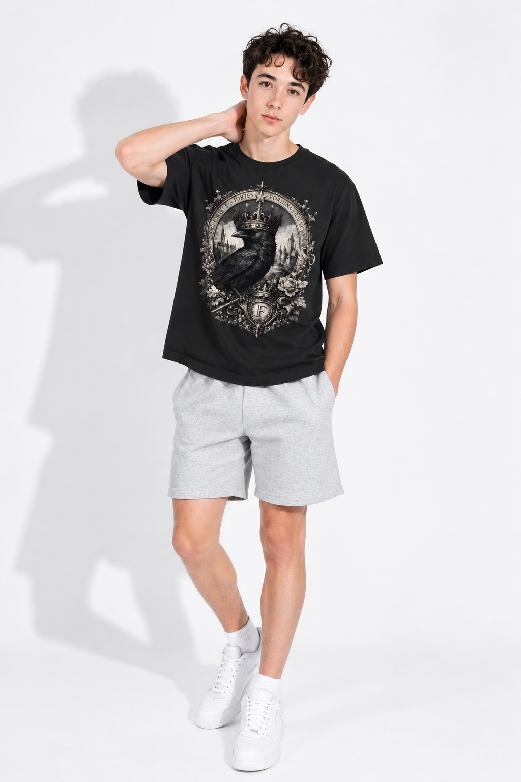 Black Cotton Crewneck T-Shirt — Retro Sport, Everyday Ease